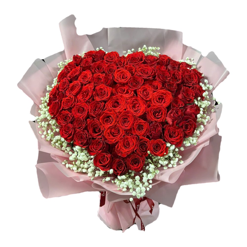 Bó hoa hồng đỏ trái tim giấy hồng 271 - Hoa Tươi 24h