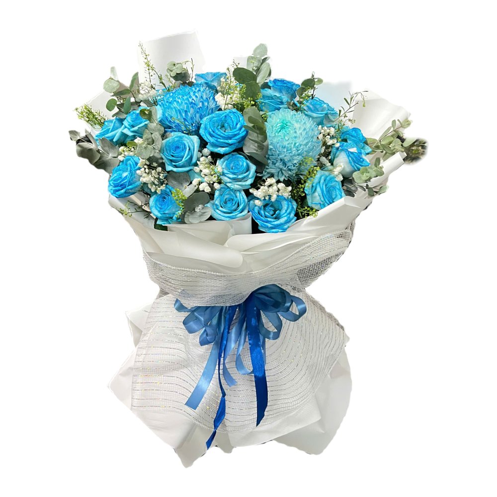 Bó hoa hồng xanh dương giấy trắng 262 - Hoa Tươi 24h